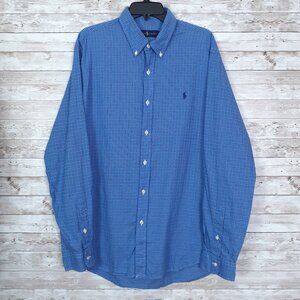 Ralph Lauren Mens Button Down Shirt XL Long Sleeve Blue Plaid 925